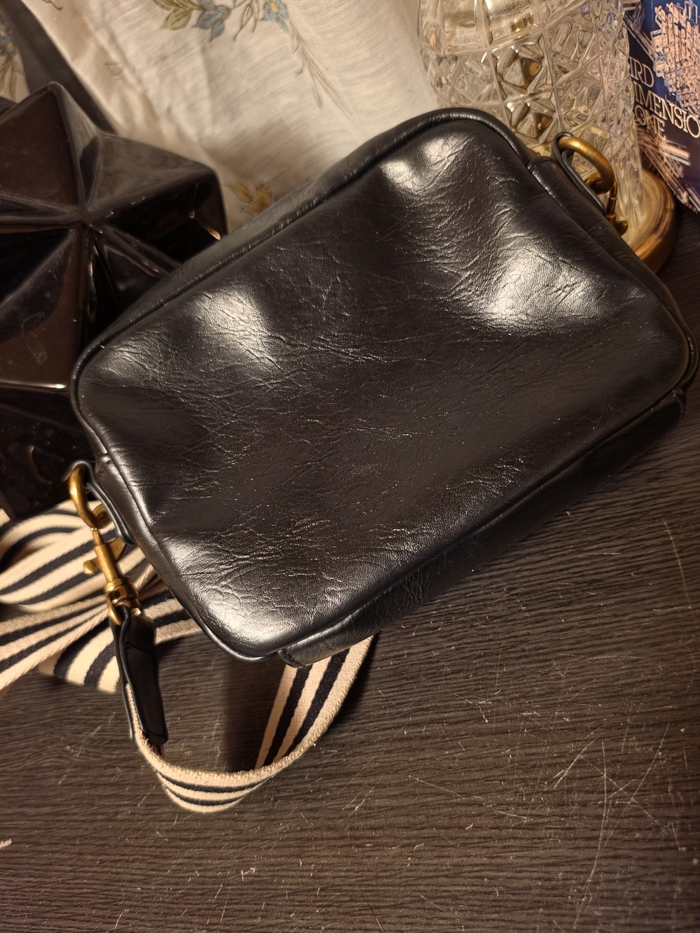 Universal Thread Black and Cream Checkerboard Crossbody with Striped Strap - Picture 2 of 3